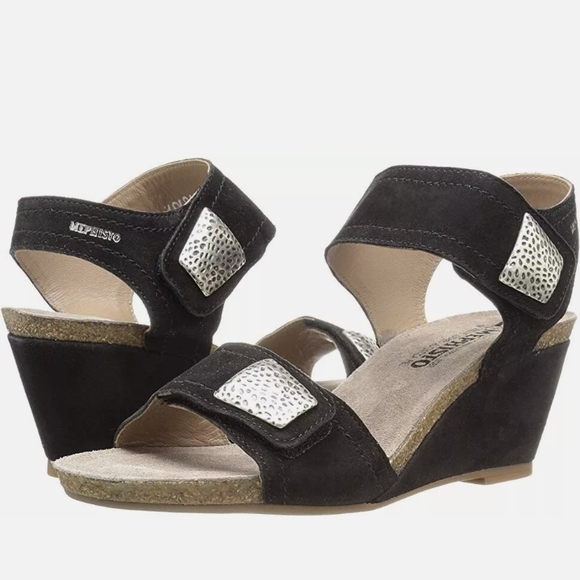 Mephisto Shoes - Mephisto Black Wedge Sandals size42/11.5.Very Good Condition